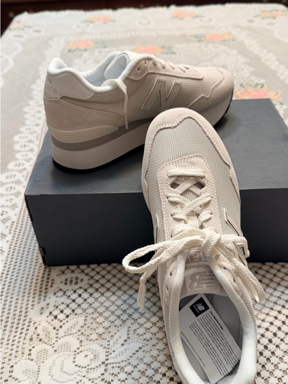 New Balance Women's Cream/White Platform Casual Sneakers